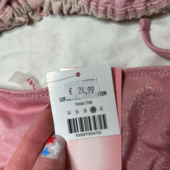 Penti Pink Shimmer Ruffle String Bikini. New. Size 36 top and size 40 bottom. - Picture 8 of 14